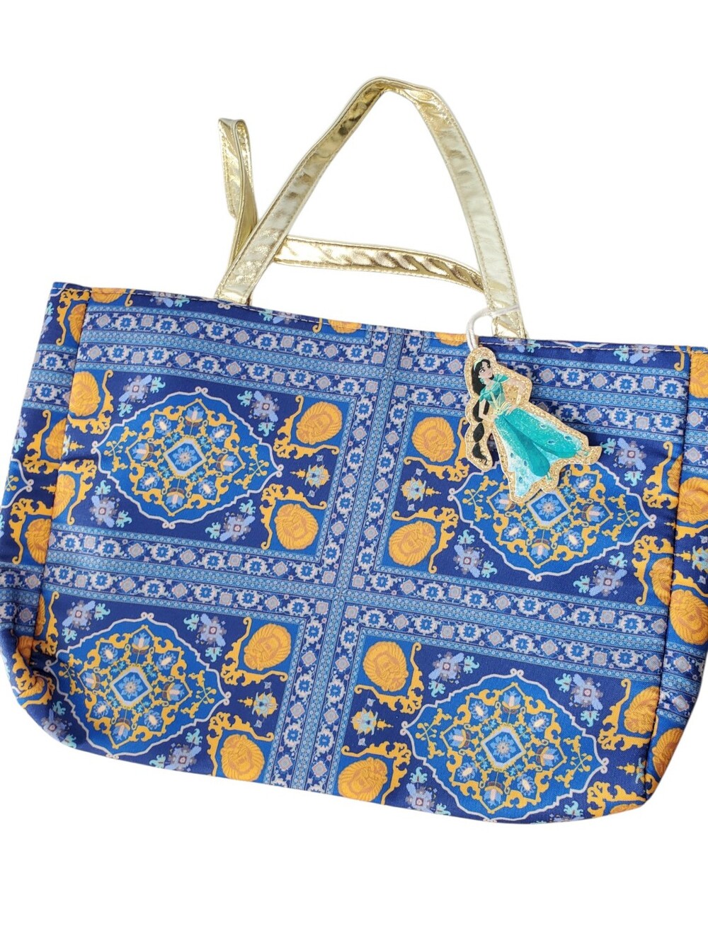 Disney Jasmin Blue & Gold Patterned Tote Bag with Gold Handles
